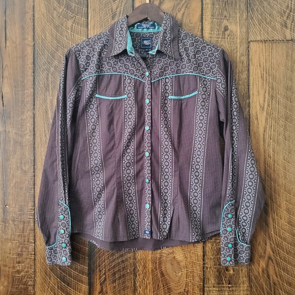 CTW3370010 Cruel Girl Girls' Stripe Turquoise Smiley Embroidery Long Sleeve Snap Shirt main image 1
